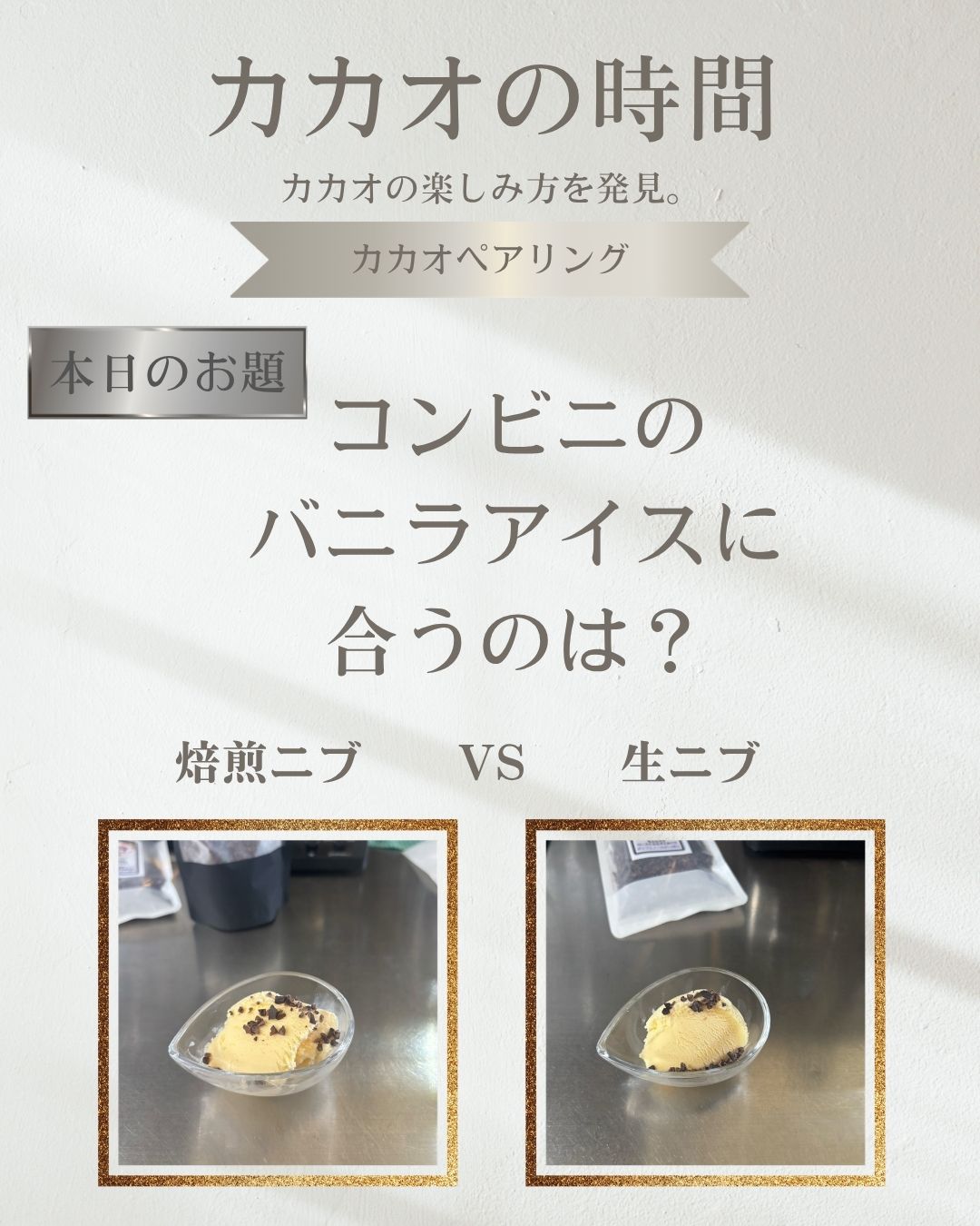 バニラアイスに合うのはどっち？焙煎ニブ VS 生ニブ